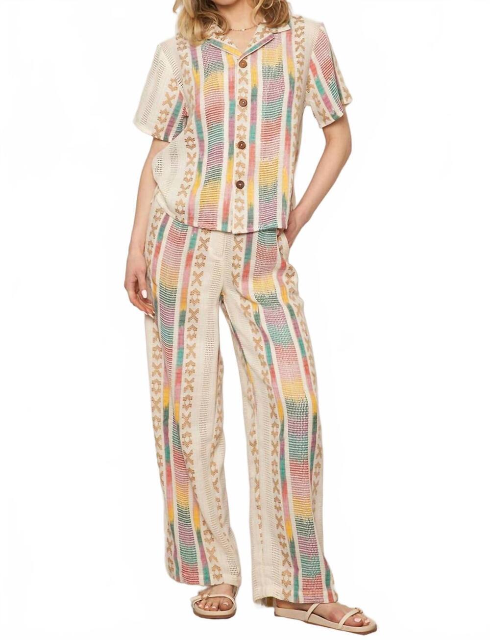 NEW EN CREME embroidered pants with back elastic in cream multicolor